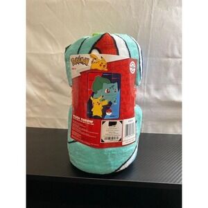 Pokemon Pikachu & Bulbasaur Plush Throw Blanket‎ Soft Mint Green Fleece Nintendo